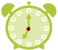 Green cute alarm clock with daisy flower