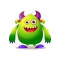 Green cute monster with violet horn and big hands Royalty Free Stock Photo