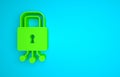 Green Cyber security icon isolated on blue background. Closed padlock on digital circuit board. Safety concept. Digital Royalty Free Stock Photo