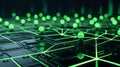 Green Cybersecurity Digital Network with Glowing Data Nodes on Circuit Board, Blockchain and Secure Technology Concept Royalty Free Stock Photo