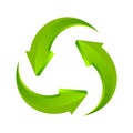 Green 3D arrows. Rotation circle arrow looping. Three eco arrows in a cycle.