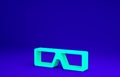 Green 3D cinema glasses icon isolated on blue background. Minimalism concept. 3d illustration 3D render Royalty Free Stock Photo