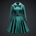 Green 3d Coat: Dark Turquoise Retro Chic Feminine Design
