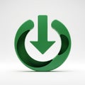 Green 3D Download Icon with Downward Arrow Inside a Circle on White Background down arrow Royalty Free Stock Photo