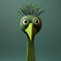 Playful Postmodernism: A Quirky Portrait Of A Green Feathered Bird Royalty Free Stock Photo