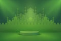 Green 3d podium background with embossed mosque shape for your product advertisement islamic theme