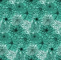 Green daisy and Margaret flowers pattern. Stylized painting illustration