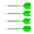 Green dart arrows with metal tip isolated on white background. Dart throwing sport game, dartboard equipment. Vector