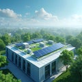 Green data center with solar panels on rooftop. Renewable energy solutions for eco-friendly infrastructure, energy efficiency. Royalty Free Stock Photo