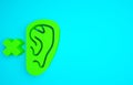 Green Deafness icon isolated on blue background. Deaf symbol. Hearing impairment. Minimalism concept. 3d illustration 3D