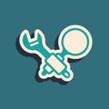 Green Debugging icon isolated on green background. Debugging tool. Magnifying glass on bug programming. Testing and Royalty Free Stock Photo