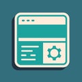 Green Debugging icon isolated on green background. Debugging tool. Magnifying glass on bug programming. Testing and Royalty Free Stock Photo