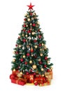Green decorated Christmas tree and presents Royalty Free Stock Photo