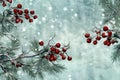 christmas celebration red green winter decoration holiday berry tree tree branch. Generative AI.