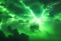 Green decorative background storm lightning closeup. ai generative