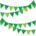 Green decorative flags streamers to celebrate St. Patrick`s Day decorations.