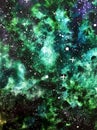 Green deep galaxy watercolor illustration