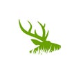 Green deer head with grass. vector flat silhouette isolated on white background Royalty Free Stock Photo