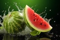 Green delight Water splashing on a fresh apple and sliced piece Royalty Free Stock Photo