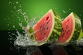 Green delight Water splashing on a fresh apple and sliced piece Royalty Free Stock Photo