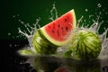 Green delight Water splashing on a fresh apple and sliced piece Royalty Free Stock Photo