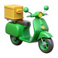Green delivery scooter with yellow cargo box isolated on white background Royalty Free Stock Photo