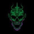 green the demon skull illustration in dark art style