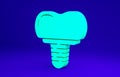 Green Dental implant icon isolated on blue background. Minimalism concept. 3d illustration 3D render