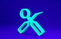 Green Dental inspection mirror and explorer scaler icon isolated on blue background. Tool dental checkup. Minimalism
