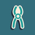 Green Dental pliers icon isolated on green background. Dental equipment. Long shadow style. Vector