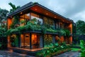 Green design of a house, vertical greening techniques, highlighting a commitment to sustainability and environmental Royalty Free Stock Photo