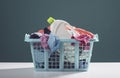 Green laundry detergent and laundry basket