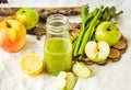 Green detox juice with apple, kale, lemon and celery Royalty Free Stock Photo