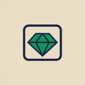 A green diamond icon with geometric facets is centered within a rounded square border Royalty Free Stock Photo