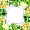 Green diamond rock jewelry mineral. Frame border ornament square. Royalty Free Stock Photo