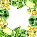 Green diamond rock jewelry mineral. Frame border ornament square. Royalty Free Stock Photo