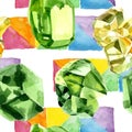 Green diamond rock jewelry mineral. Seamless background pattern. Royalty Free Stock Photo