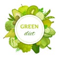 Vector card with green food. Green diet