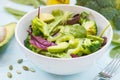 Green dietary vegetable salad with peas, broccoli, avocado and pump Royalty Free Stock Photo