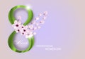 Green Digit eight decorated flowers and petals for Holiday March 8 International Women`s Day on light background. Vector Royalty Free Stock Photo