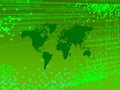 Green Digital background with pixels and map of the world