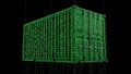 Digital container with green binary code streams for secure data transfer use Royalty Free Stock Photo
