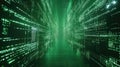 Green digital data flowing in futuristic server room Royalty Free Stock Photo