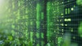 Green digital data wall with leaves Royalty Free Stock Photo