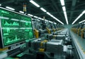 Green digital display screen in a factory assembly line Royalty Free Stock Photo