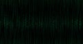 Green digital lines cascade vertically down a black background, resembling computer Royalty Free Stock Photo