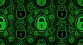 Green digital locks and binary code pattern security concept digital security cybersecurity Royalty Free Stock Photo