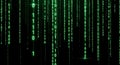 Green digital rain of binary code cascades over a dark background Royalty Free Stock Photo