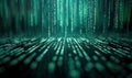 Green digital rain of binary code cascading down, representing data streams and cyber technology. Royalty Free Stock Photo