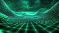 Green digital wireframe landscape simulating virtual reality environment Royalty Free Stock Photo